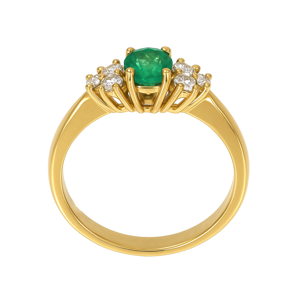Anello - 18 carati Oro giallo - 0.92ct. tw. Smeraldo - Diamante