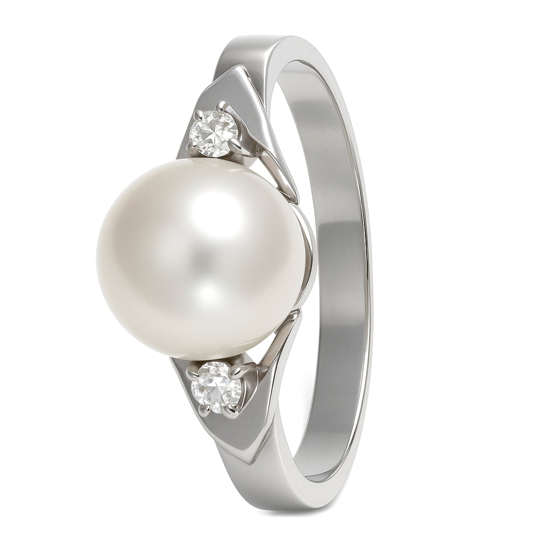 Anello - 18 carati Oro bianco - 0.04ct. tw. Diamante (Naturale) - Perla