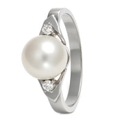 Anello - 18 carati Oro bianco - 0.04ct. tw. Diamante (Naturale) - Perla