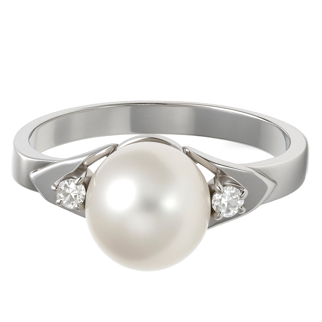 Anello - 18 carati Oro bianco - 0.04ct. tw. Diamante (Naturale) - Perla