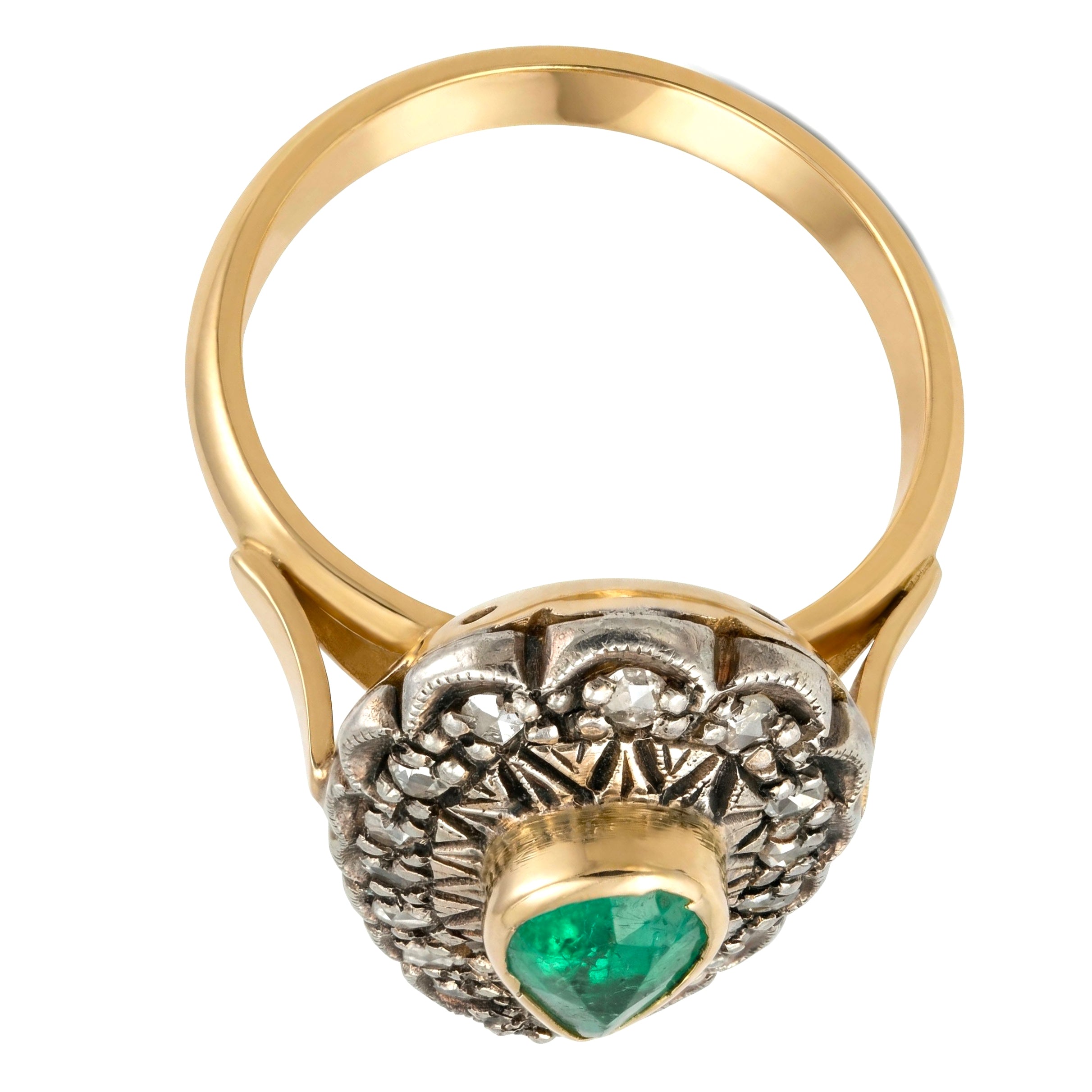 14 carati  Oro giallo, Argento 925- Anello - 1.10 ct Smeraldo - Ct 0.55 Diamanti