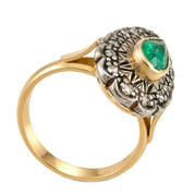 14 carati  Oro giallo, Argento 925- Anello - 1.10 ct Smeraldo - Ct 0.55 Diamanti