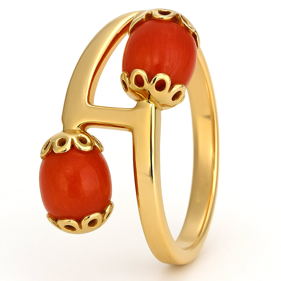 Anello - 18 carati Oro giallo Corallo
