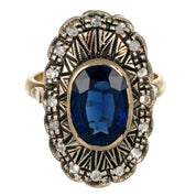 14 Oro giallo, Argento 925 - Anello - Zaffiro e Diamanti