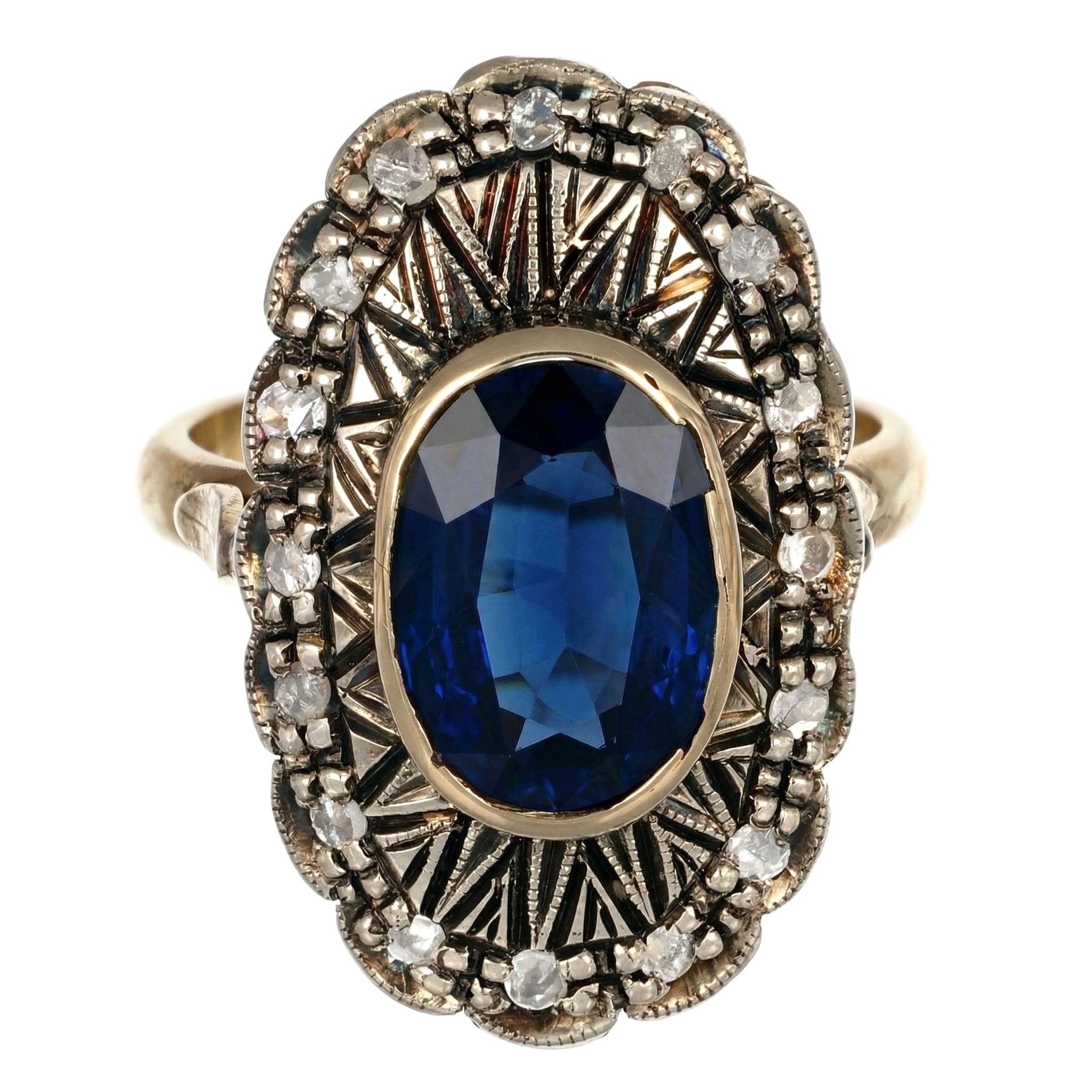 14 Oro giallo, Argento 925 - Anello - Zaffiro e Diamanti