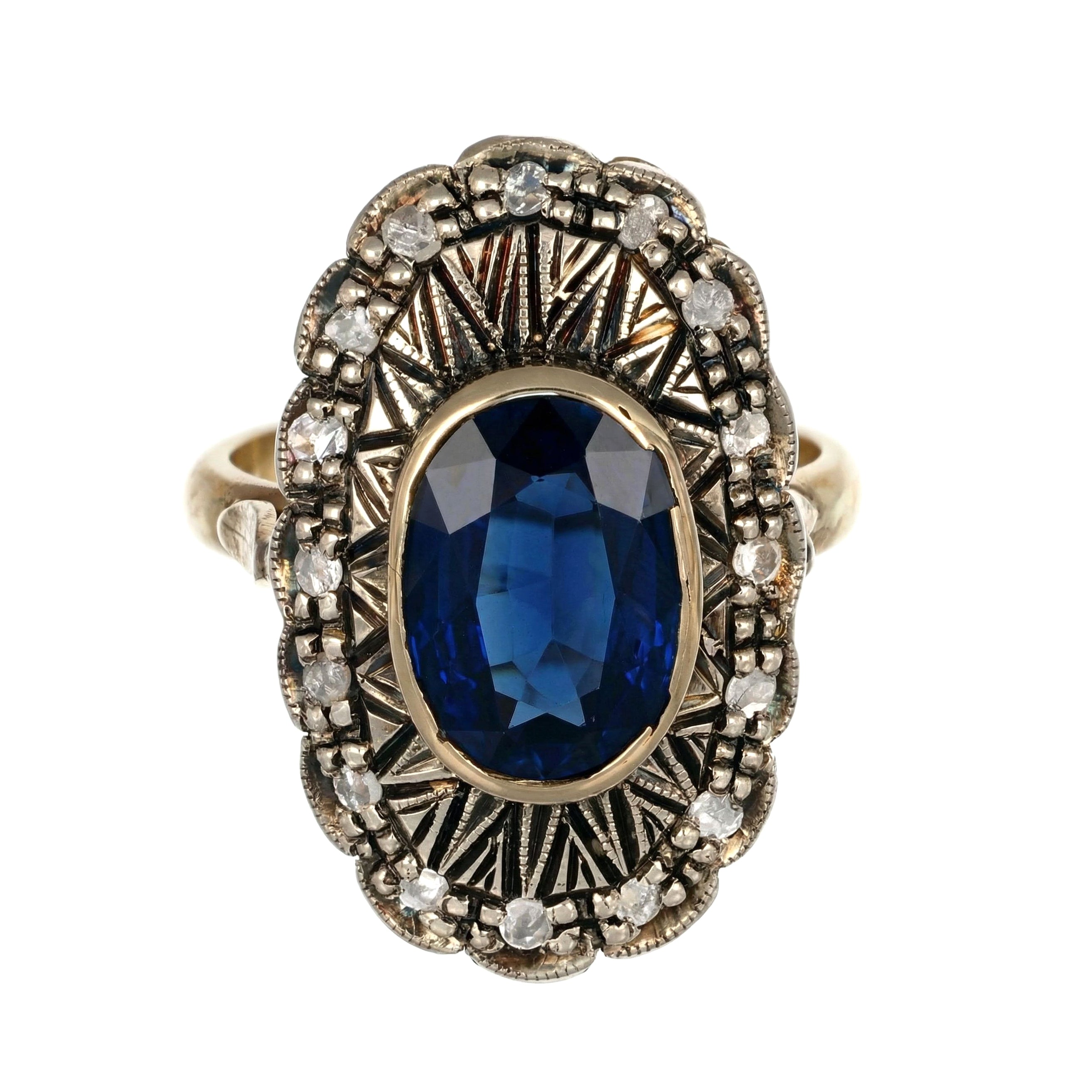 14 Oro giallo, Argento 925 - Anello - Zaffiro e Diamanti