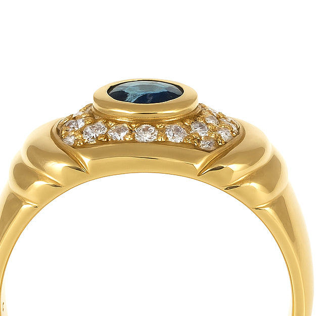 Anello - 18 carati Oro giallo - 0.19ct. tw. Zaffiro - Diamante