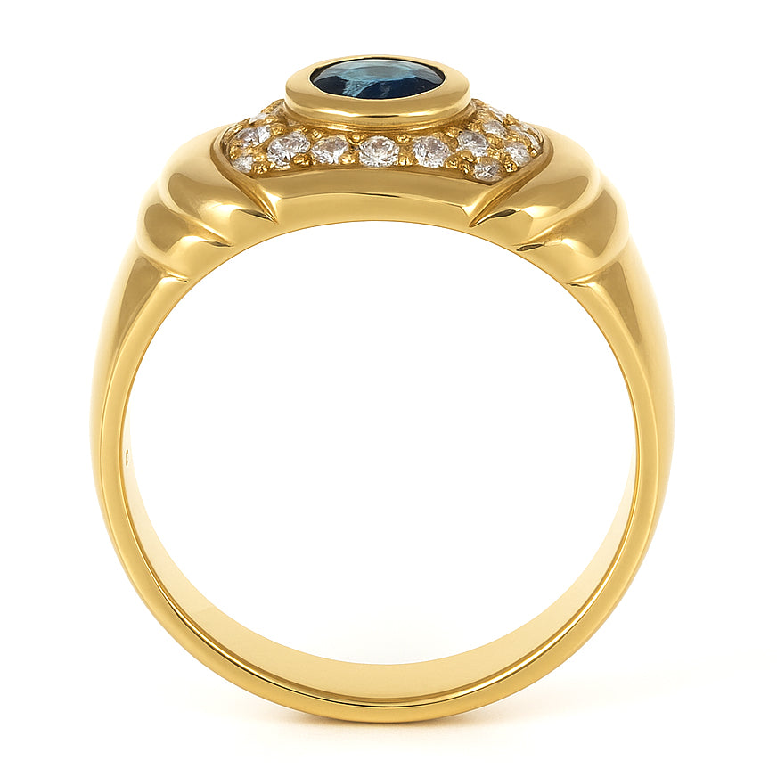 Anello - 18 carati Oro giallo - 0.19ct. tw. Zaffiro - Diamante