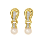 Orecchini - 18 carati Oro bianco, Oro giallo - 0.12ct. tw. Diamante (Naturale) - Perla