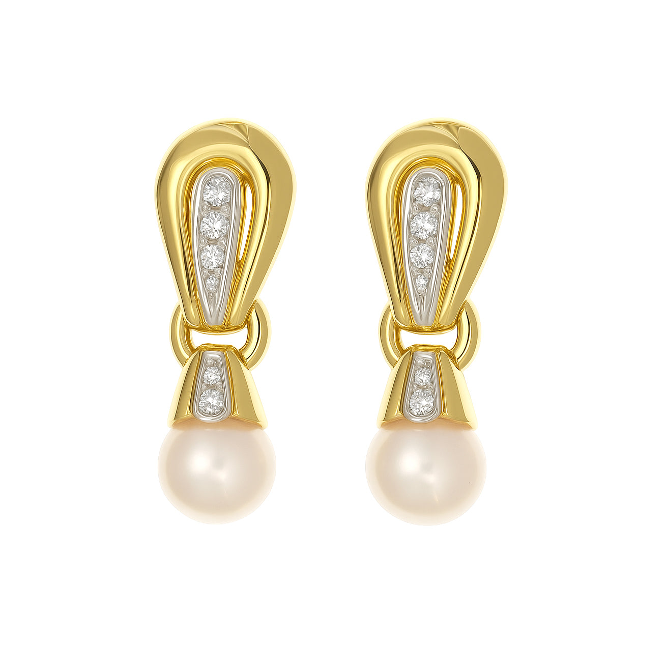 Orecchini - 18 carati Oro bianco, Oro giallo - 0.12ct. tw. Diamante (Naturale) - Perla