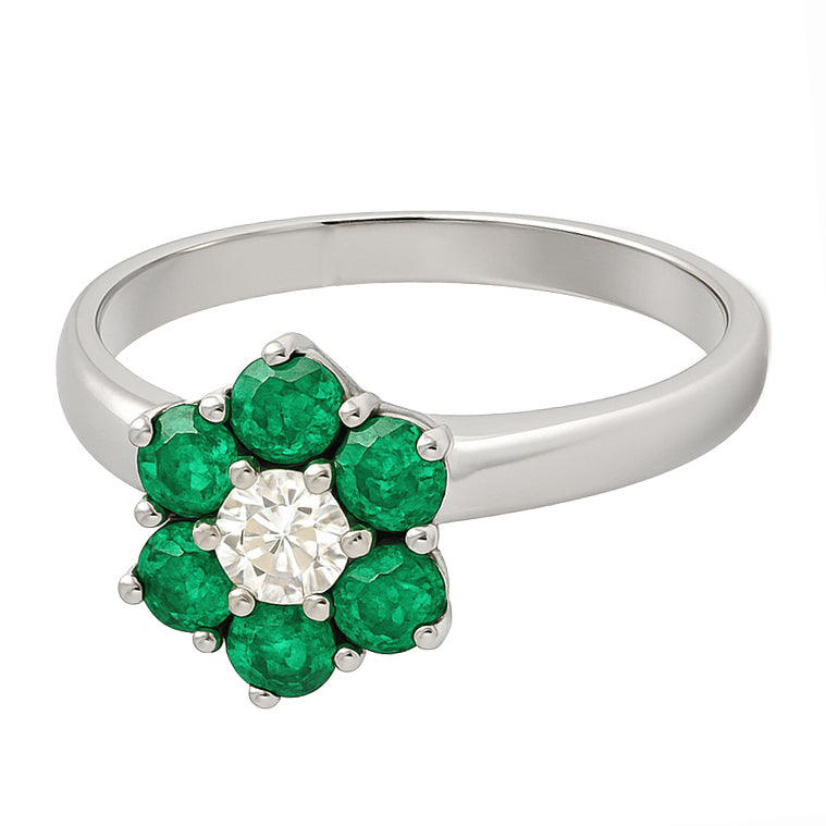 Anello - 18 carati Oro bianco - 0.85ct. tw. Smeraldo - Diamante