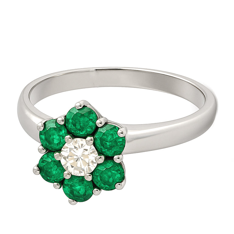 Anello - 18 carati Oro bianco - 0.58ct. tw. Smeraldo - Diamante