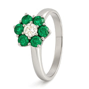 Anello - 18 carati Oro bianco - 0.58ct. tw. Smeraldo - Diamante