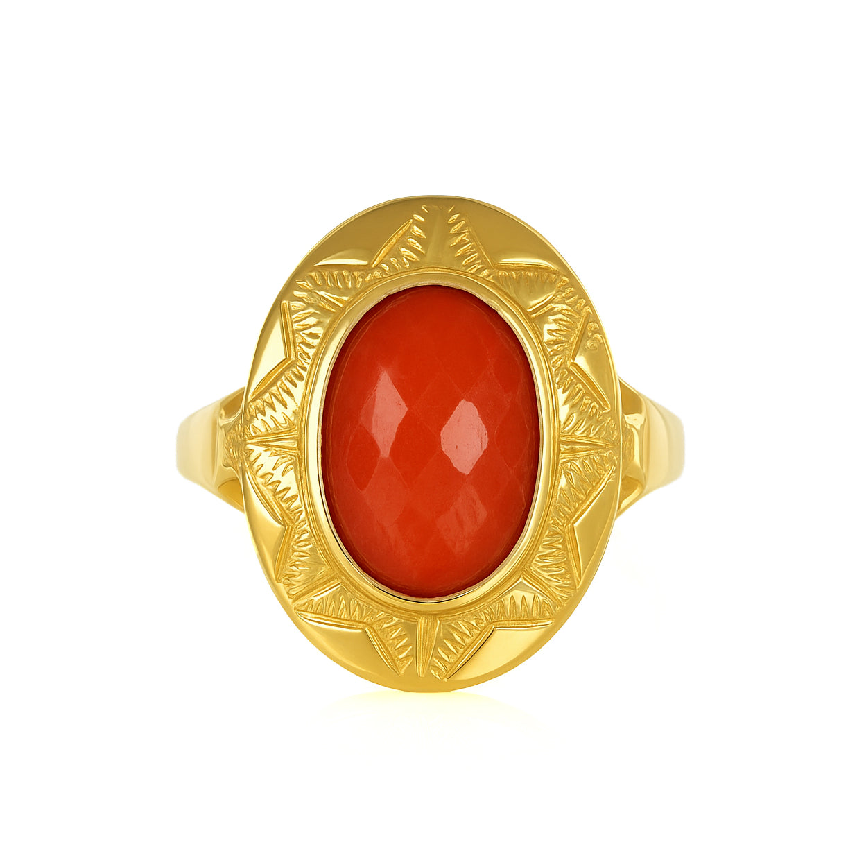 Anello - 18 carati Oro giallo Corallo