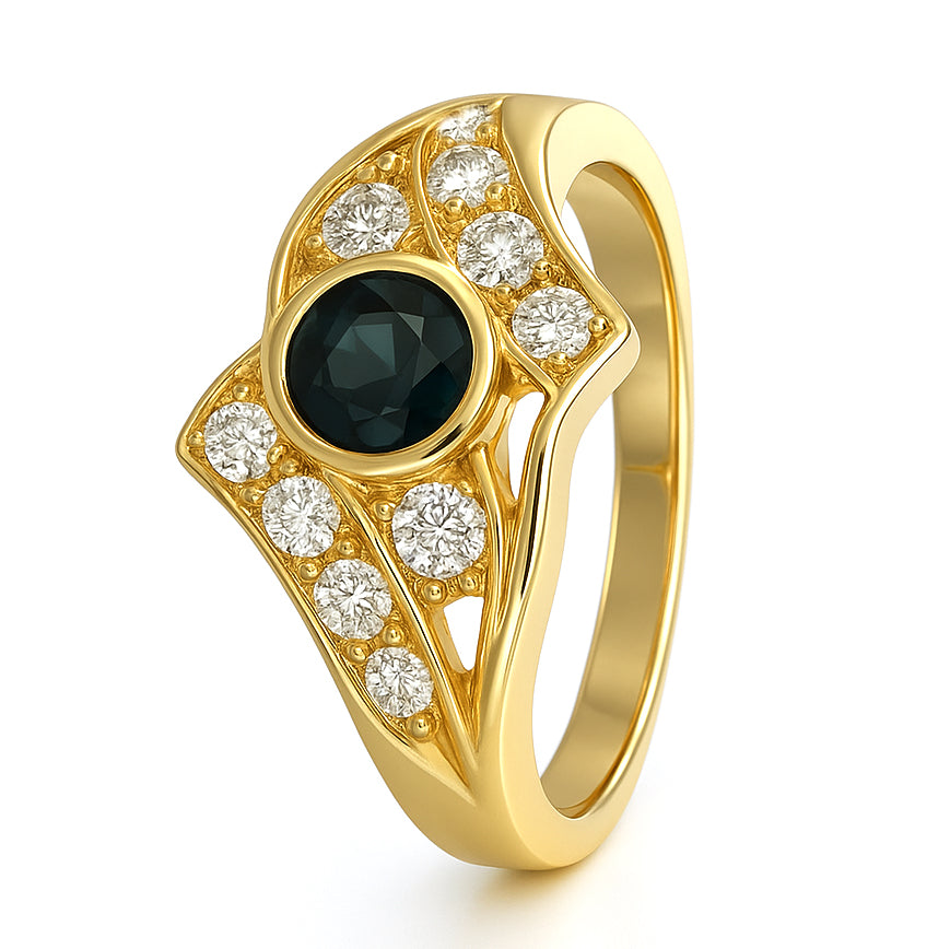 Anello - 18 carati Oro giallo - 0.64ct. tw. Zaffiro - Diamante