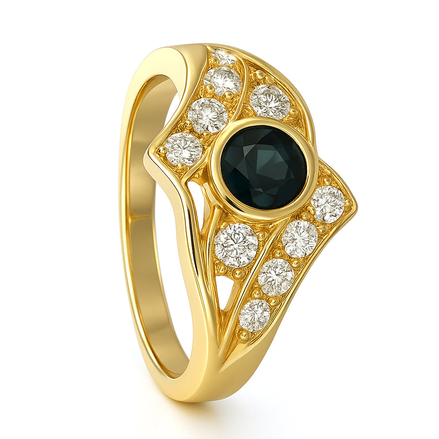 Anello - 18 carati Oro giallo - 0.64ct. tw. Zaffiro - Diamante