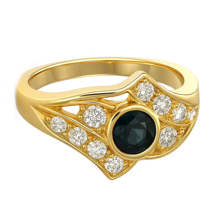 Anello - 18 carati Oro giallo - 0.64ct. tw. Zaffiro - Diamante