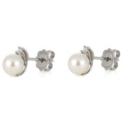 Orecchini - 18 carati Oro bianco - 0.12ct. tw. Diamante (Naturale) - Perla