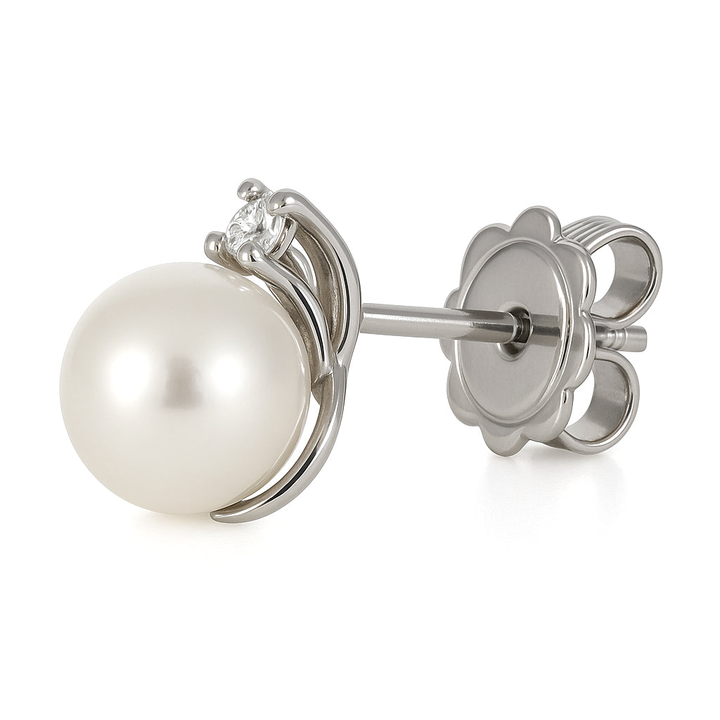 Orecchini - 18 carati Oro bianco - 0.12ct. tw. Diamante (Naturale) - Perla