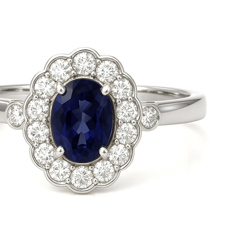 Anello - 18 carati Oro bianco - 0.72ct. tw. Iolite - Diamante