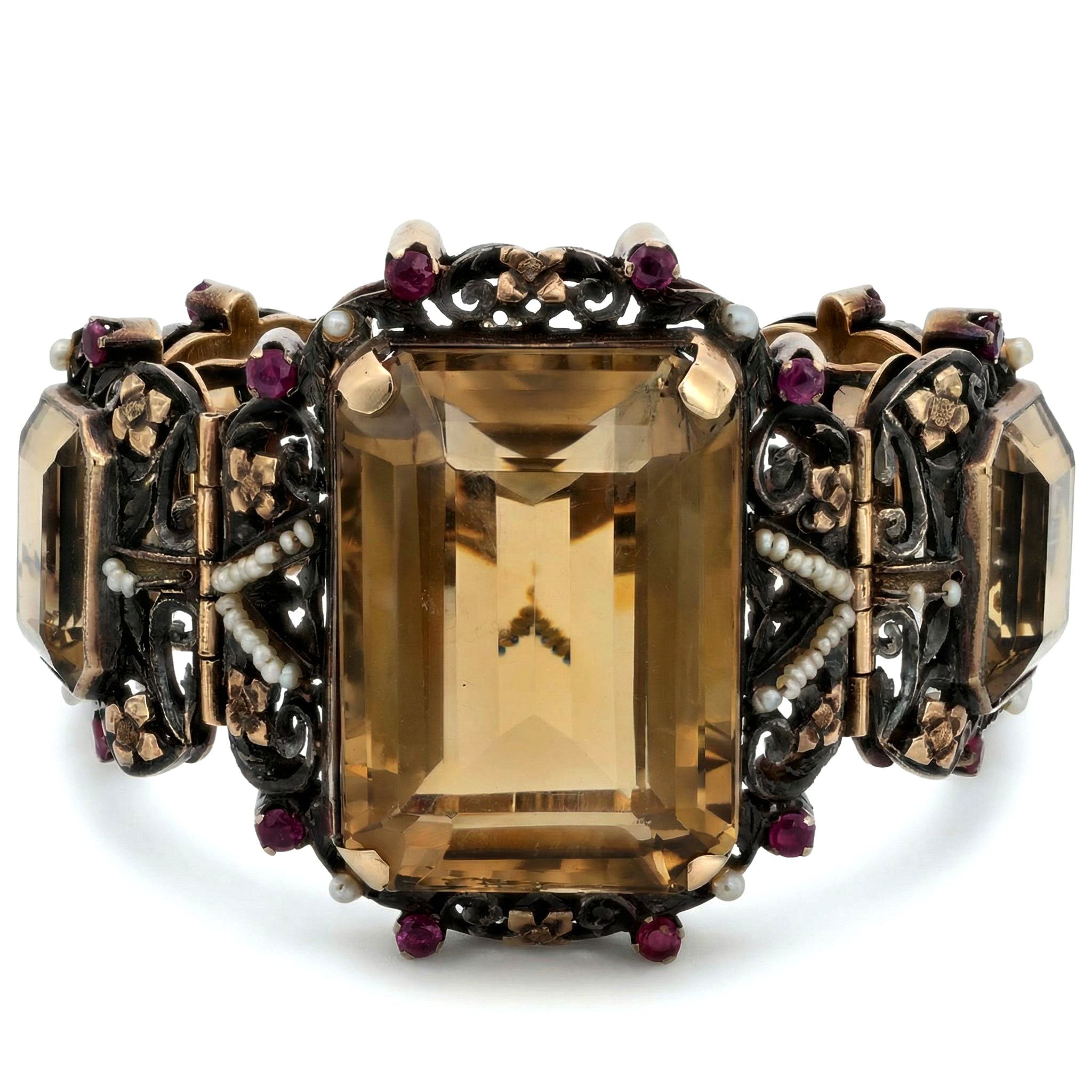 Bracciale - 18 carati Oro giallo, Argento, Quarzo fumè - microperle-rubini - 240.00ct. tw.