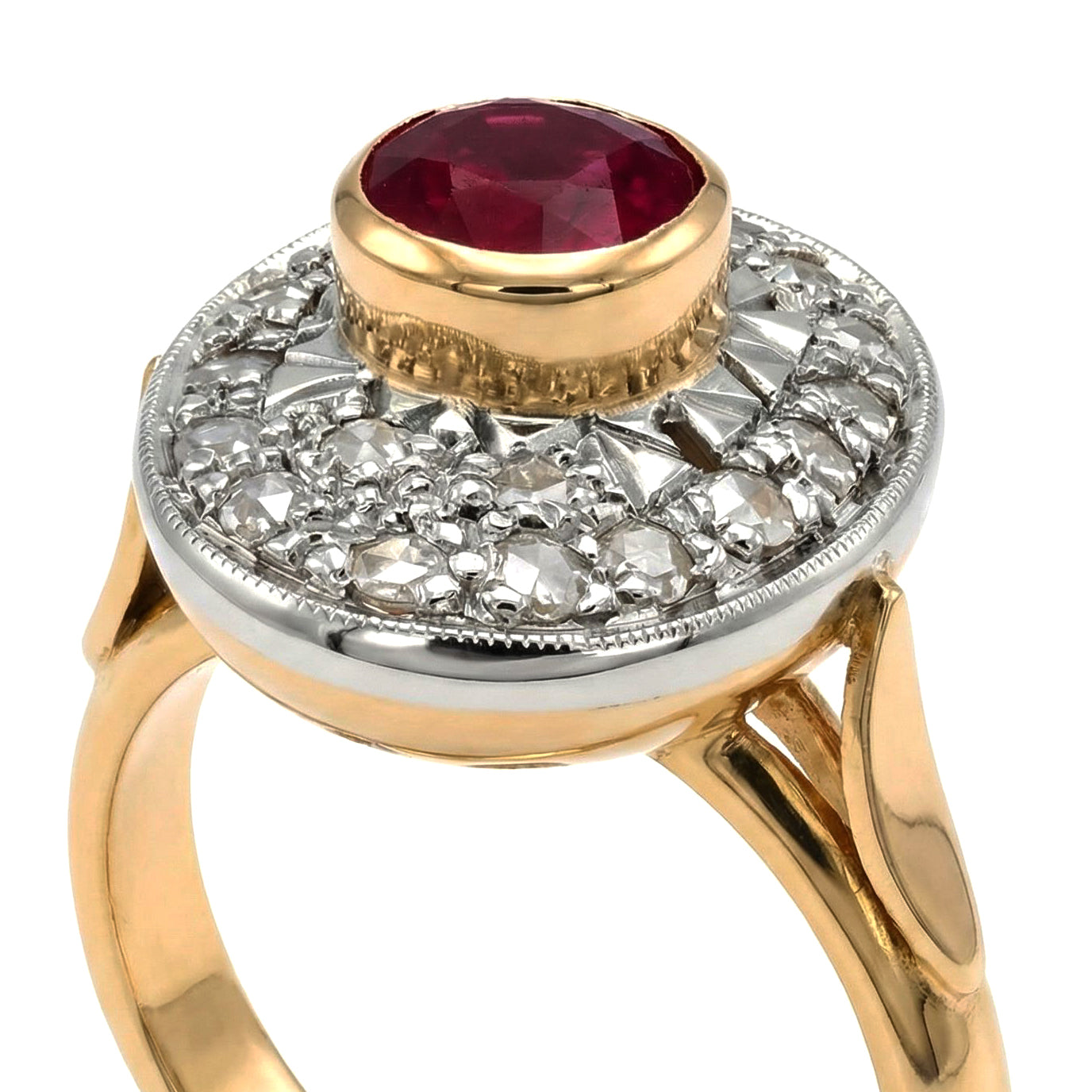 14 carati Oro giallo, Argento 925 - Anello - Rubino- Diamanti