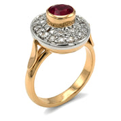 14 carati Oro giallo, Argento 925 - Anello - Rubino- Diamanti