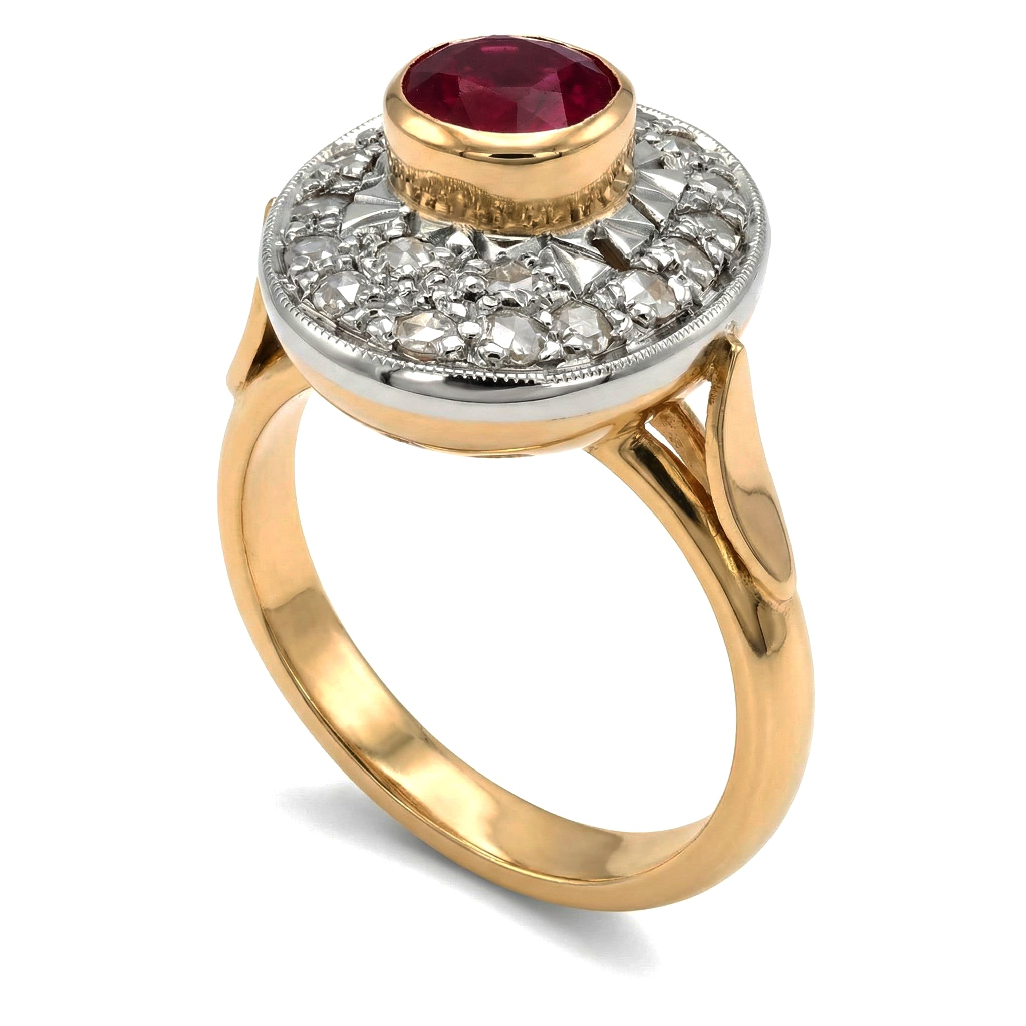 14 carati Oro giallo, Argento 925 - Anello - Rubino- Diamanti