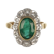 Anello in Oro giallo 14 carati e Argento 800 - Smeraldo  Diamanti