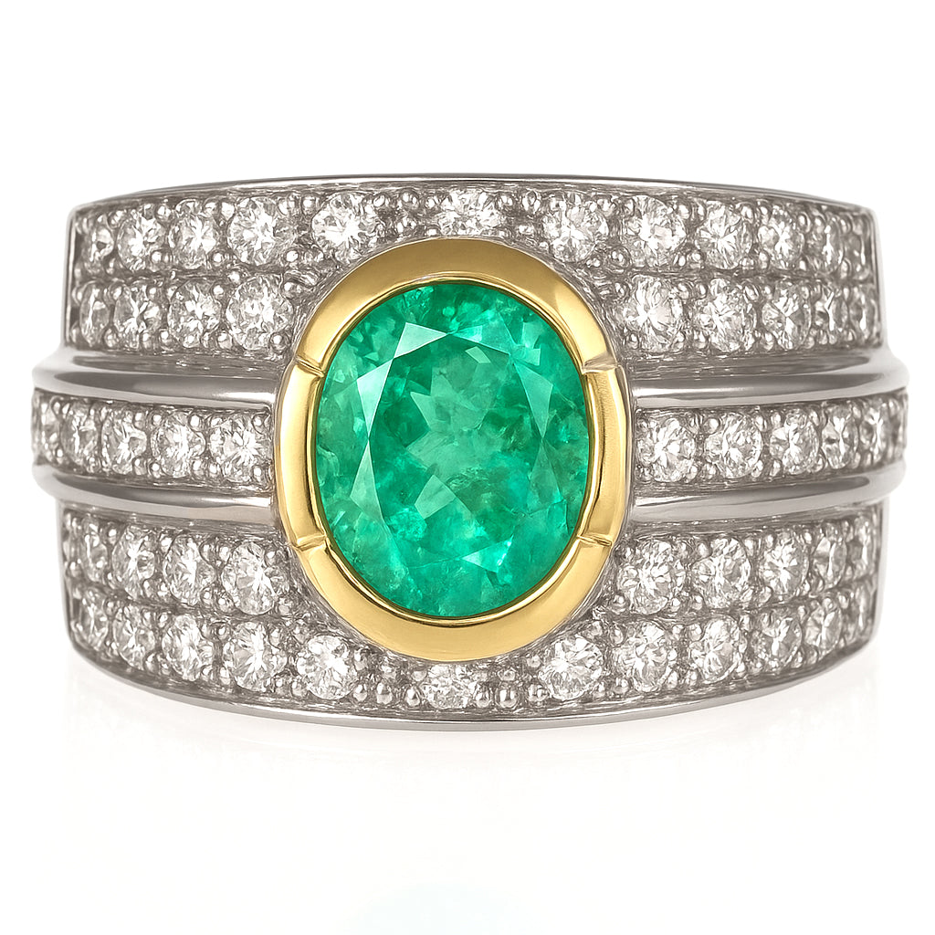 Anello - 18 carati Oro bianco, Oro giallo - 2.11ct. tw. Smeraldo - Diamante