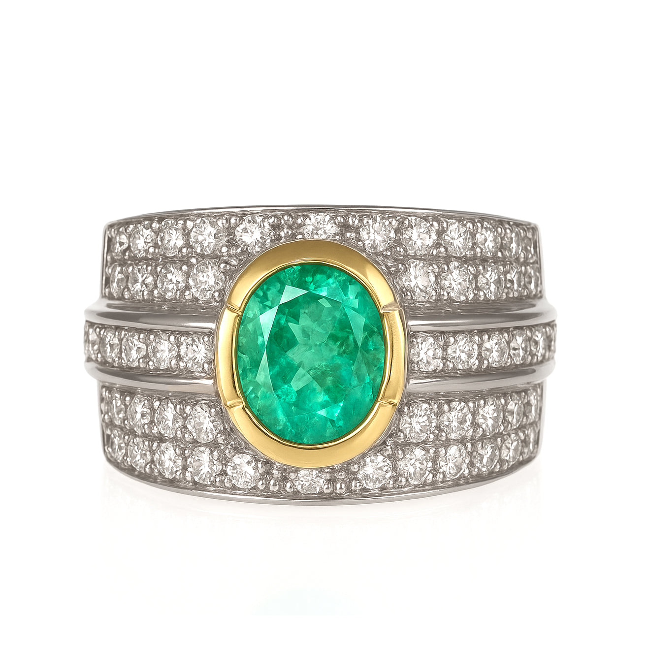 Anello - 18 carati Oro bianco, Oro giallo - 2.11ct. tw. Smeraldo - Diamante