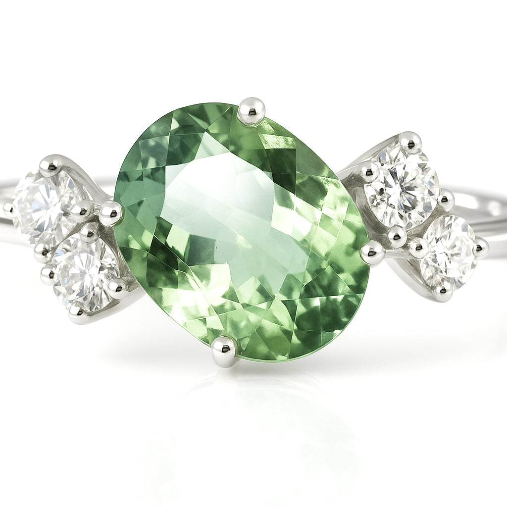 Anello - 18 carati Oro bianco - 1.26ct. tw. Tormalina - Diamante