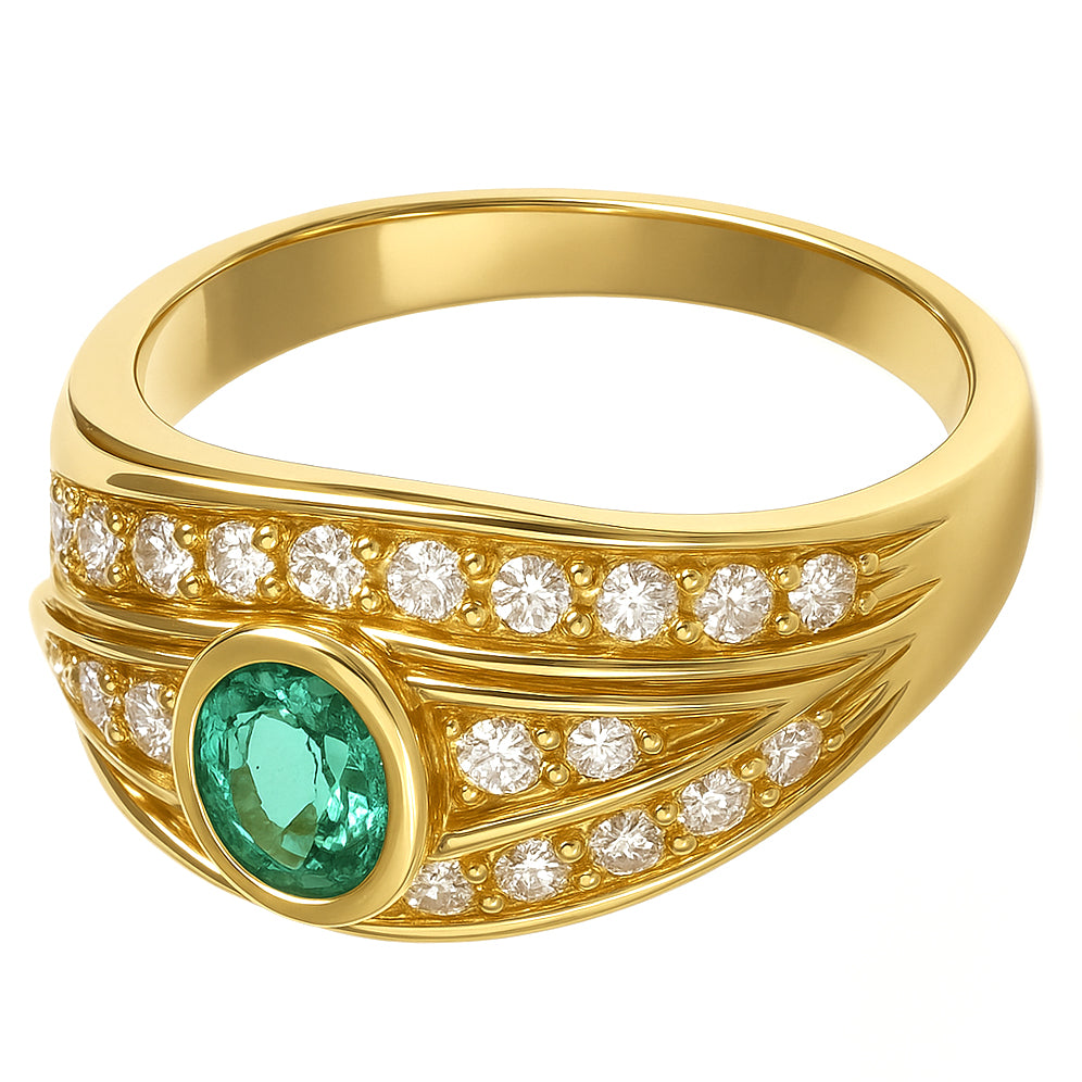 Anello - 18 carati Oro giallo - 0.89ct. tw. Smeraldo - Diamante