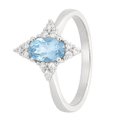 Anello - 18 carati Oro bianco - 0.92ct. tw. Acquamarina - Diamante