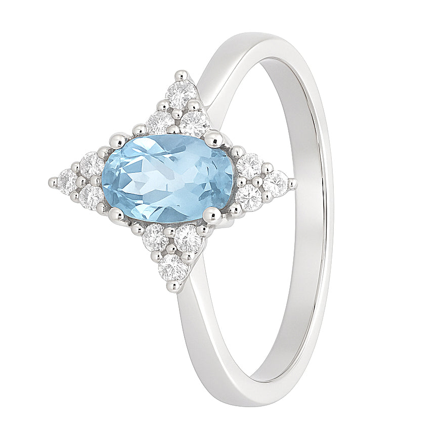 Anello - 18 carati Oro bianco - 0.92ct. tw. Acquamarina - Diamante