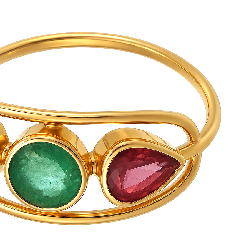 Anello - 18 carati Oro giallo - 1.00ct. tw. Smeraldo - Rubino