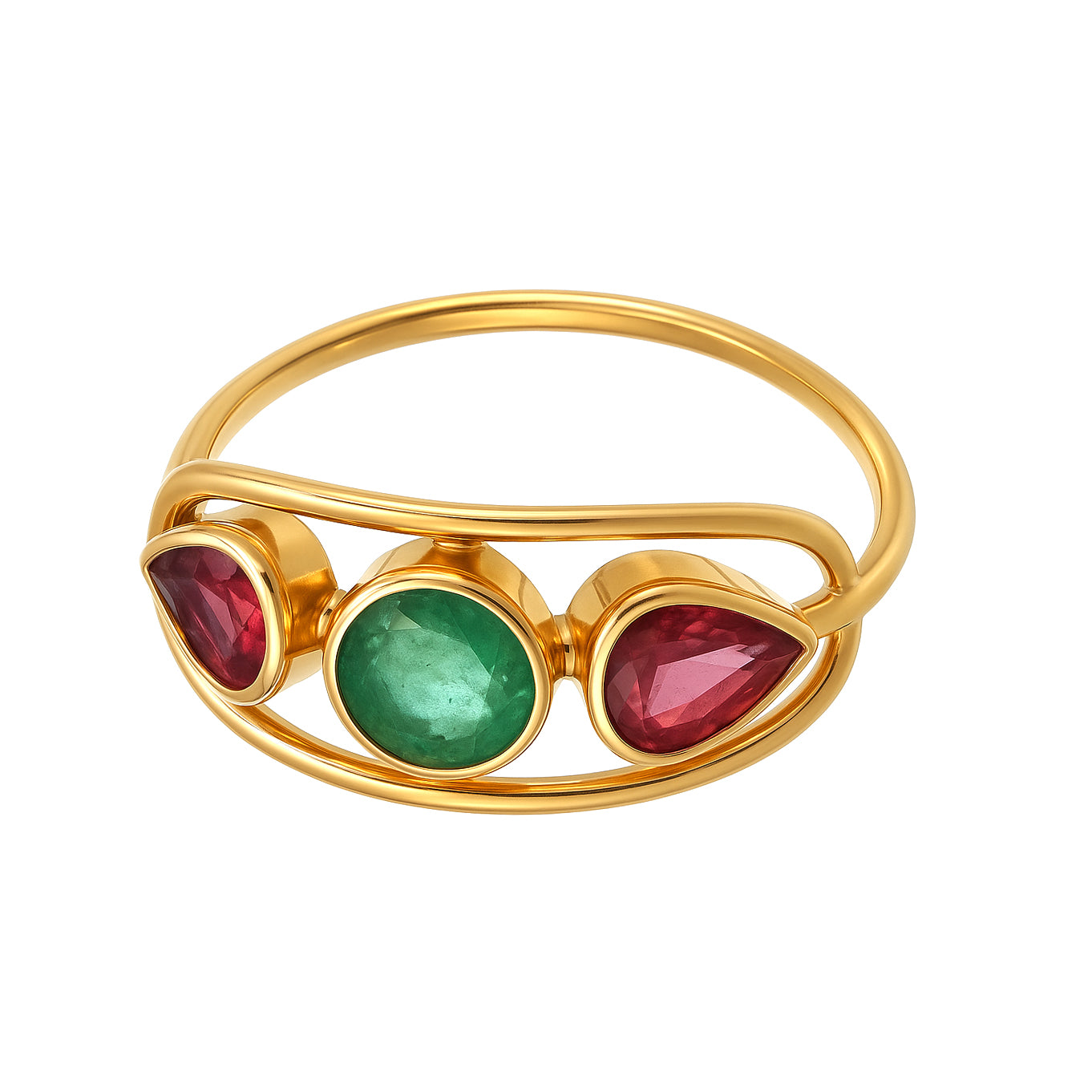 Anello - 18 carati Oro giallo - 1.00ct. tw. Smeraldo - Rubino