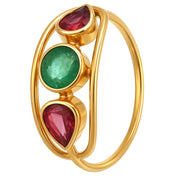 Anello - 18 carati Oro giallo - 1.00ct. tw. Smeraldo - Rubino