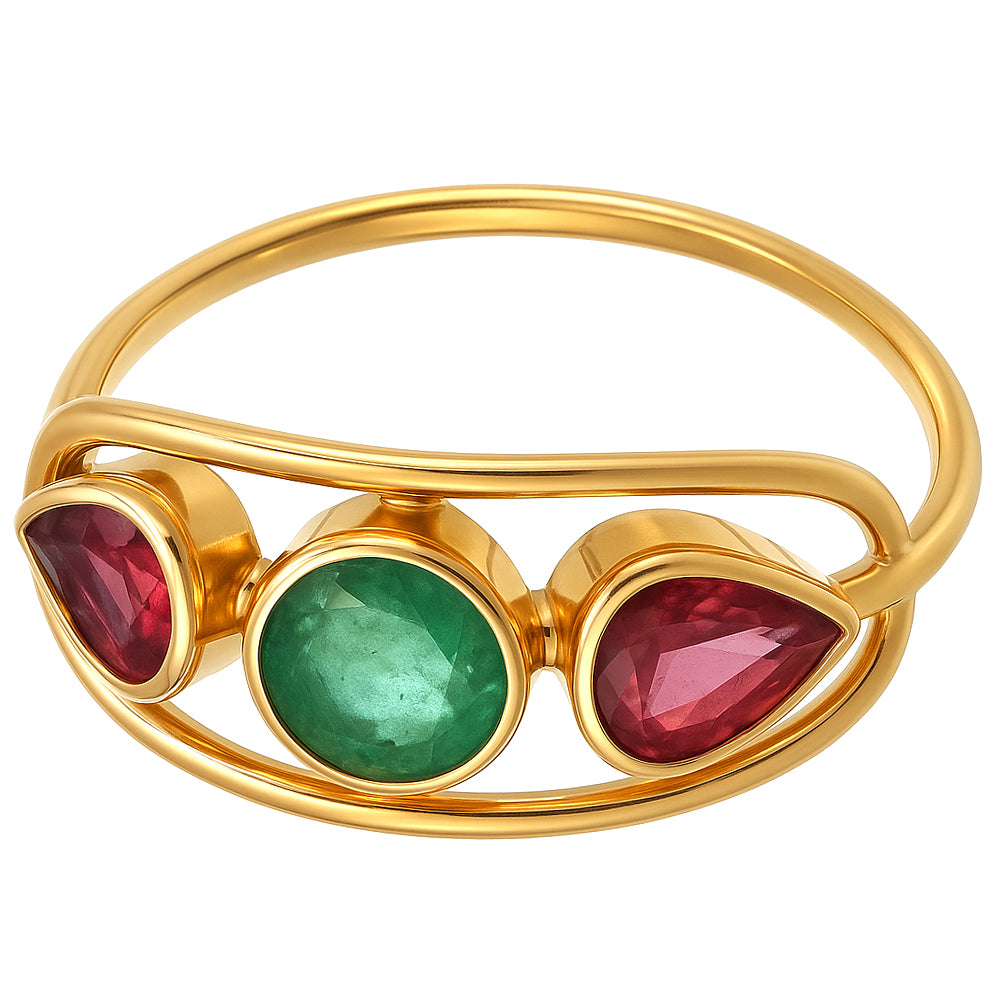 Anello - 18 carati Oro giallo - 1.00ct. tw. Smeraldo - Rubino