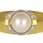 Anello - 18 carati Oro bianco, Oro giallo - 0.04ct. tw. Diamante (Naturale) - Perla