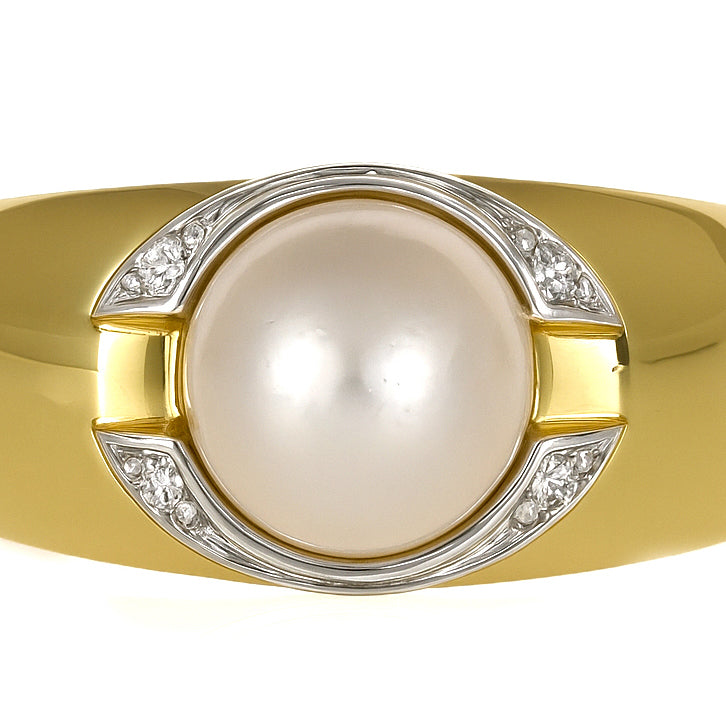 Anello - 18 carati Oro bianco, Oro giallo - 0.04ct. tw. Diamante (Naturale) - Perla