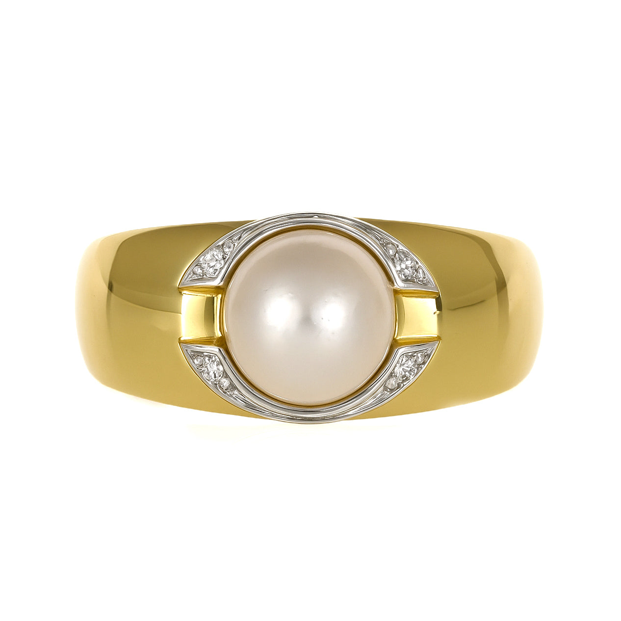 Anello - 18 carati Oro bianco, Oro giallo - 0.04ct. tw. Diamante (Naturale) - Perla