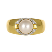 Anello - 18 carati Oro bianco, Oro giallo - 0.04ct. tw. Diamante (Naturale) - Perla