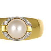 Anello - 18 carati Oro bianco, Oro giallo - 0.04ct. tw. Diamante (Naturale) - Perla