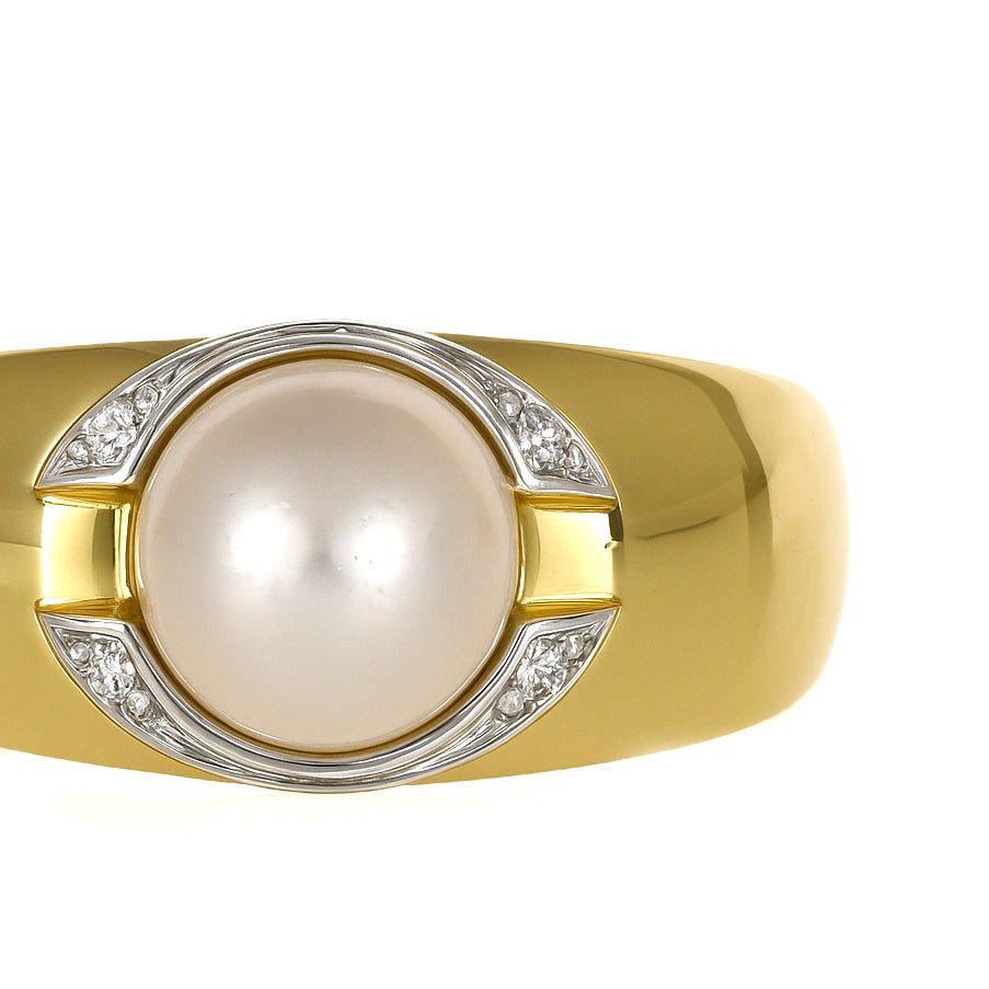 Anello - 18 carati Oro bianco, Oro giallo - 0.04ct. tw. Diamante (Naturale) - Perla