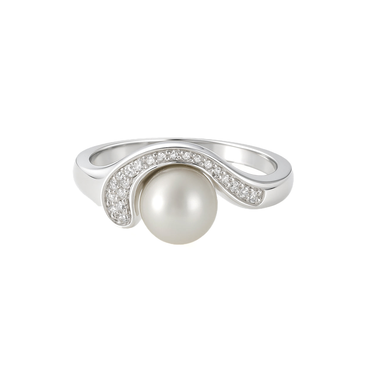 Anello - 18 carati Oro bianco - 0.04ct. tw. Diamante (Naturale) - Perla