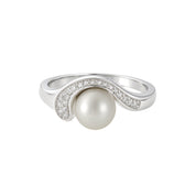 Anello - 18 carati Oro bianco - 0.04ct. tw. Diamante (Naturale) - Perla