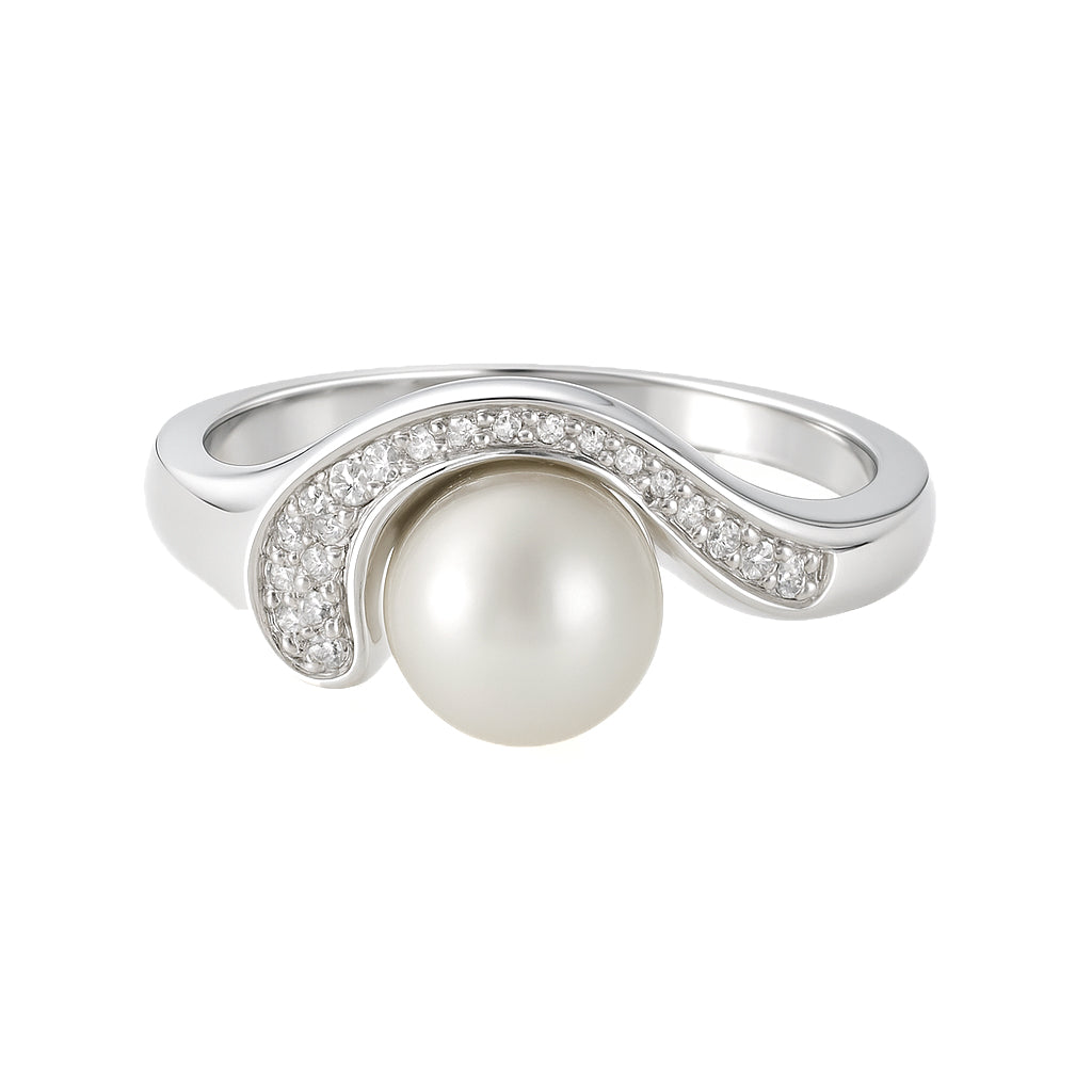 Anello - 18 carati Oro bianco - 0.04ct. tw. Diamante (Naturale) - Perla