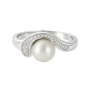 Anello - 18 carati Oro bianco - 0.04ct. tw. Diamante (Naturale) - Perla