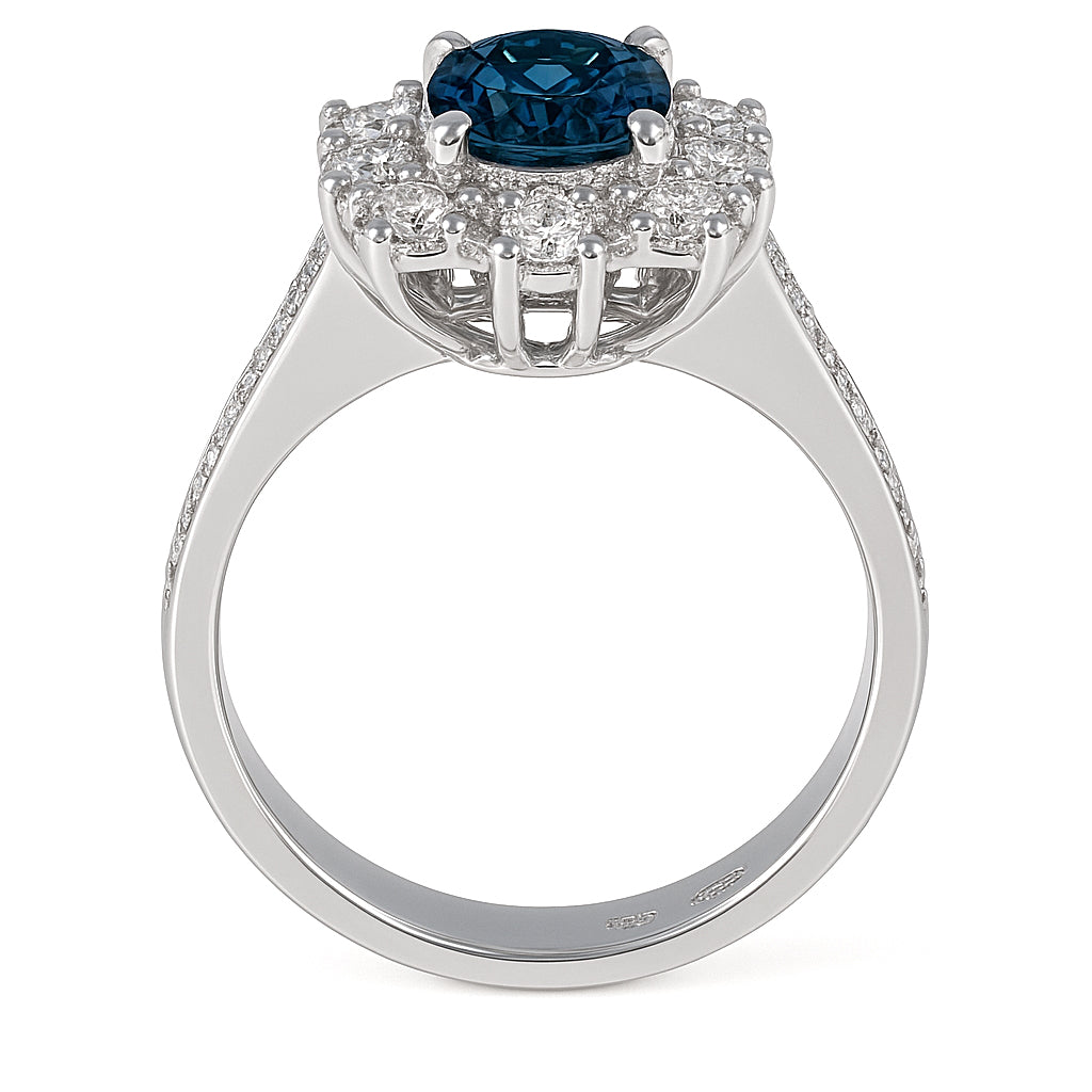 Anello - 18 carati Oro bianco - 0.80ct. tw. Zaffiro - Diamante